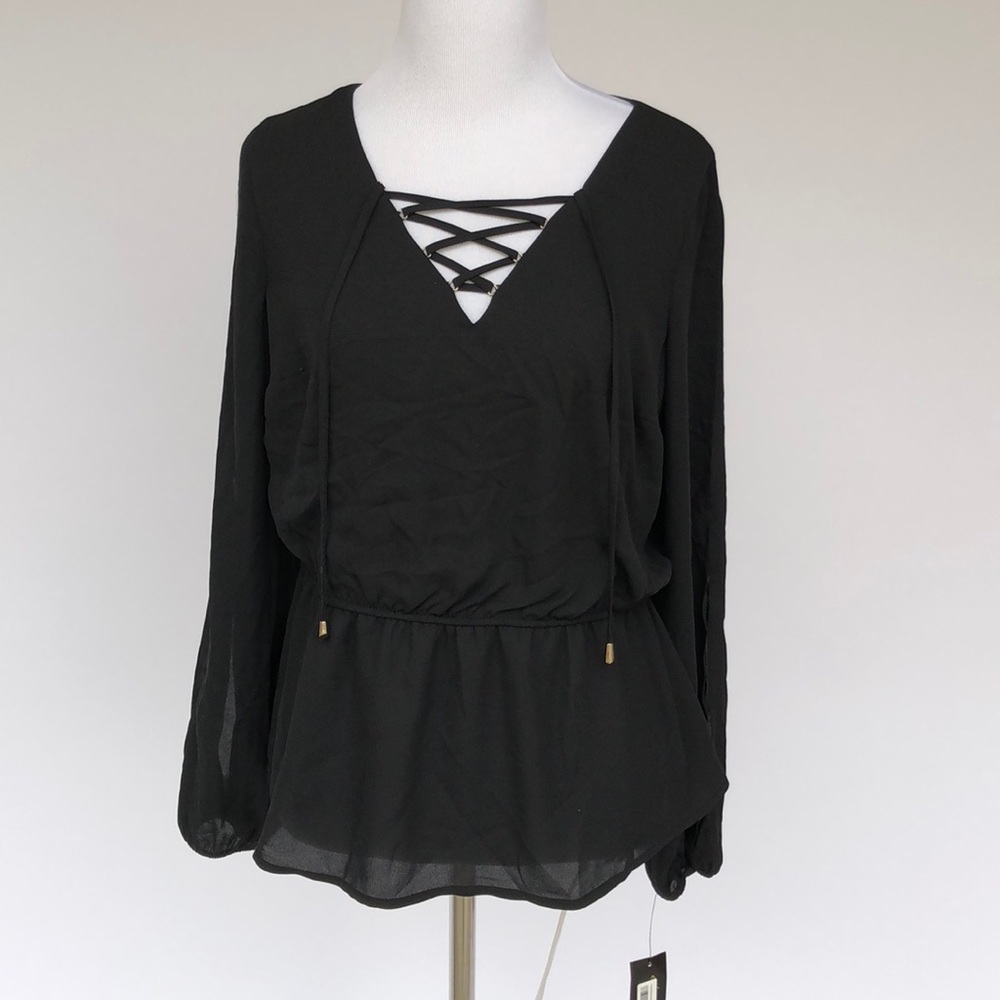 Thalia Sodi Lace Up Top With Slits on Arms